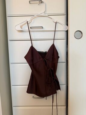 Lioness Chocolate Brown Satin Tie-Front Tank